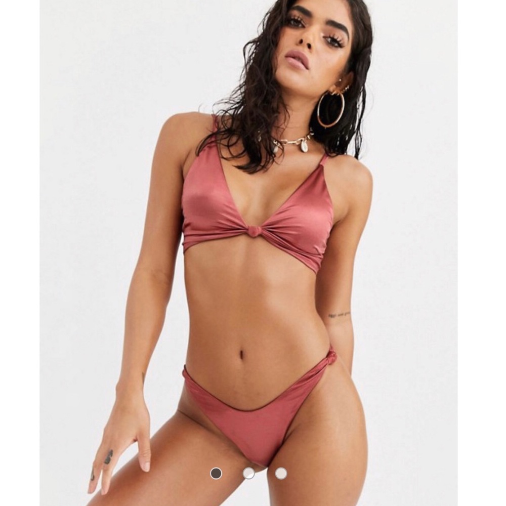 ASOS Mirror Satin Knot Front Bikini High Shine